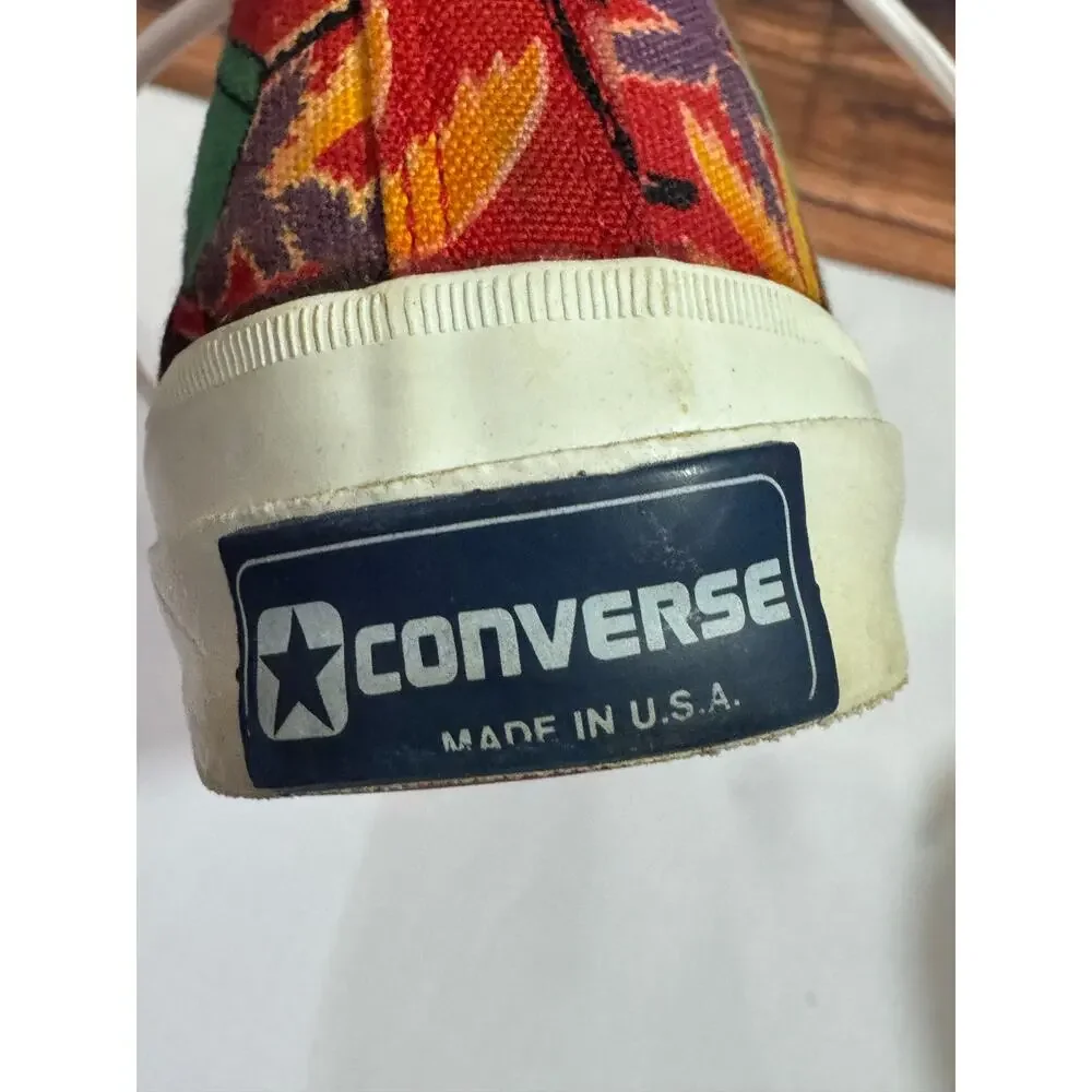 Vintage 1980s Converse Skidgrip Rare Tropical Print Made in USA 7.5 Funky Retro